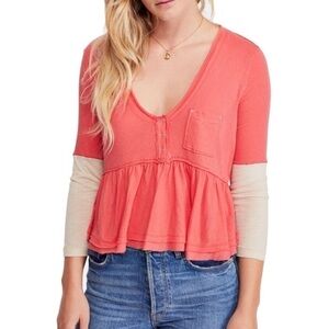 Nwot Free People Henley Colorblock Peplum Top